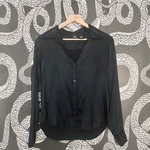 Black Silk button down long sleeve shirt